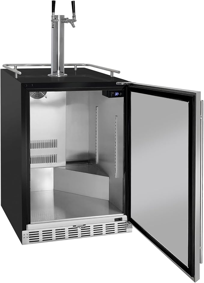 Kegco Kegerator 24" Wide Dual Tap Black/Stainless Steel Undercounter Beer Dispenser HK38BSU-2