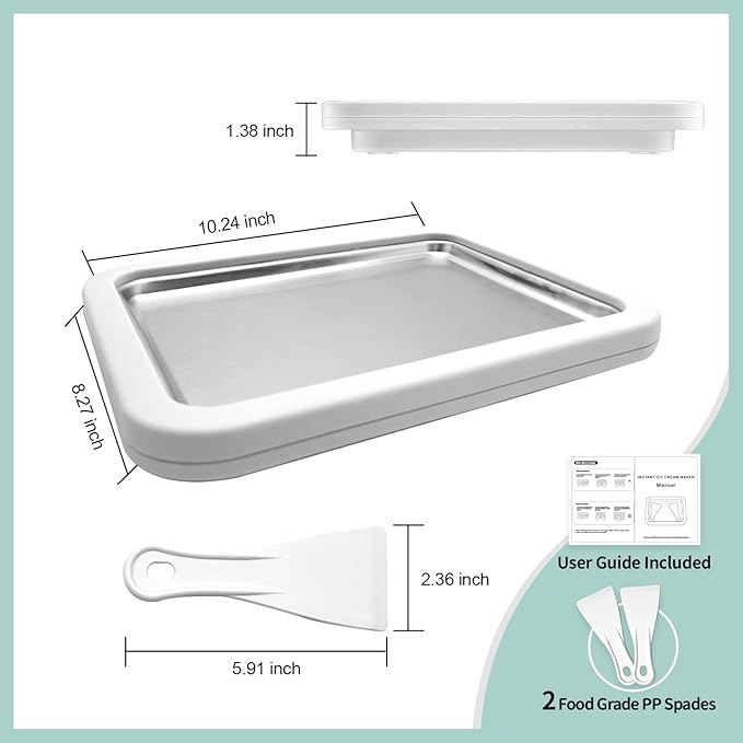 Instant Ice Cream Maker, Rolled Ice Cream Maker, Frozen Yoghurt Plate Instant Gelato Pan/Roll, Homemade DIY for Fun Parent-Child Activities Families White