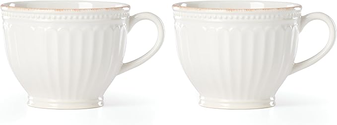 Lenox French Perle Groove 2-Piece Latte Mug Set, 2.30 LB, White