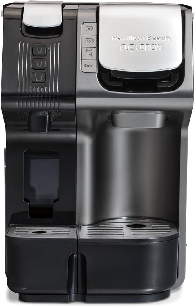 Hamilton Beach FlexBrew Trio 2-Way Coffee Maker, Compatible with K-Cup Pods or Grounds, Combo, Single Serve & Espresso Machine with 19 Bar Pump, 56 oz. Removable Reservoir, Black