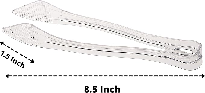 PARTY BARGAINS 8.5 Inches Plastic Serving Tongs, 24 Pack, Premium Quality & Heavy-Duty Clear Plastic Tongs for BBQ, Salads, Grilling, Buffets, & Kitchen