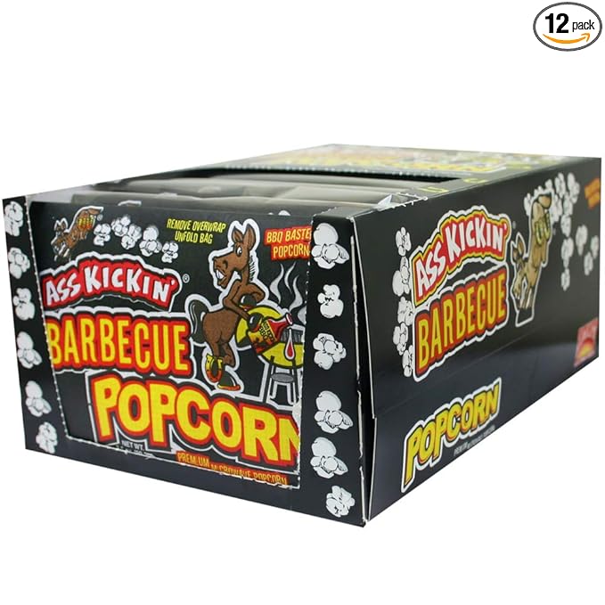 ASS KICKIN' BBQ Microwave Popcorn Bags - 12 Pack - Ultimate Barbecue Gourmet Popcorn Gift - Makes a Great Movie Theater Popcorn or Snack Food for Movie Night