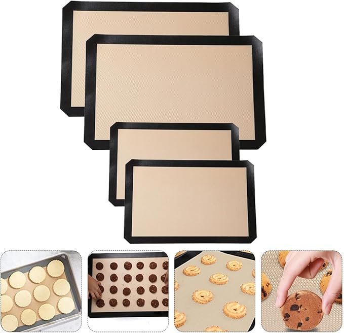 Cabilock 4pcs Nonstick Silicone Baking Mats Oven Liners for Easy Cleanup Reusable Bake Pans Cushions for Macarons and Pastries