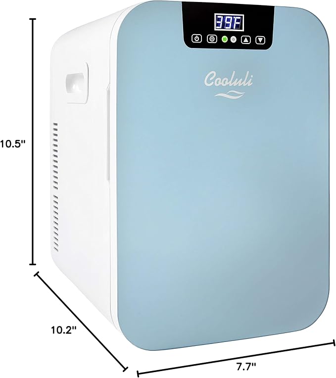 Cooluli 20L Mini Fridge For Bedroom - Car, Office Desk & College Dorm Room Glass Front Digital Temperature Control 12v Small Refrigerator for Food, Drinks, Skin Care, Beauty Breast Milk (Blue)