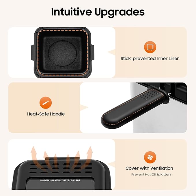 1000W Deep Fryer with Basket, 2.64QT Stainless Steel Electric Deep Fryer for Home Use, Fryer with Adjustable Temperature 176-374°F & Detachable Basket for Chicken, French Fries, Shrimp, Donuts