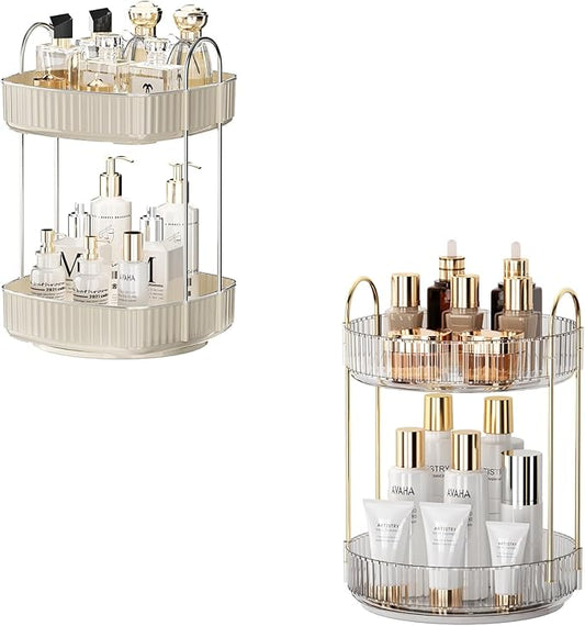 YCIA&DONE Rotating Makeup Organizer and Square Rotating Makeup Organizer White 2 Tier