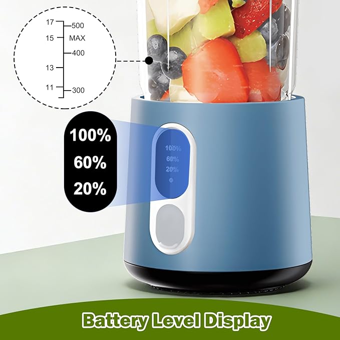 Mini Portable Blender Personal Juicer - 500ML Small Blender for Shakes and Smoothies, 300 Watt Mini Smoothie Food Maker Type-C Rechargeable Portable Smoothie Blenders for Outdoor and Indoor Sport