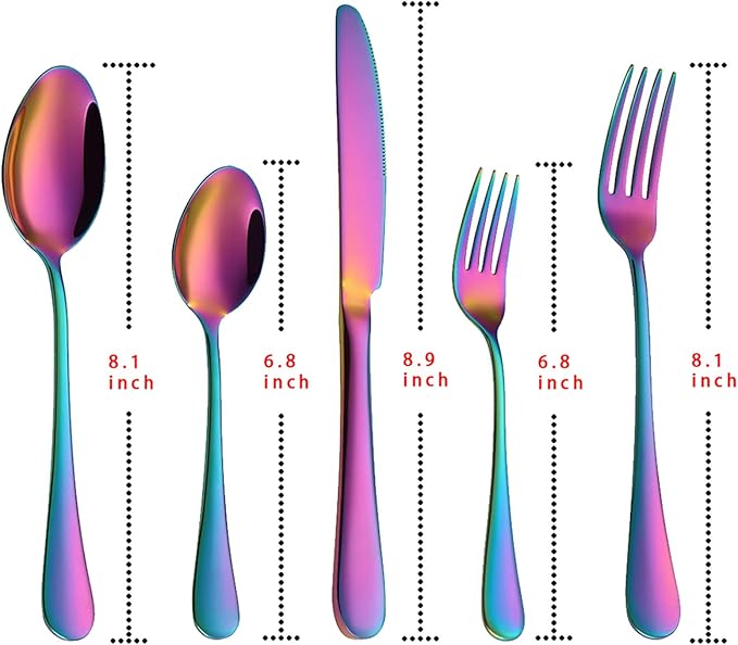 Rainbow Silverware Set Flatware Cutlery - 40 Pieces Stainless Steel Colorful Utensils, Tableware Set Service for 8, Include Knife/Fork/Spoon, Reusable, Mirror Polished, Dishwasher Safe