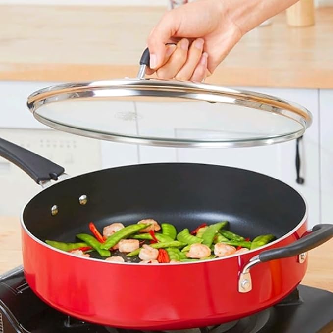 12 Inch Tempered Glass Lid for Lodge 12" Cast Iron Skillets & 7QT Dutch Ovens -Stainless Steel Handle and Rim (12 INCH LID)