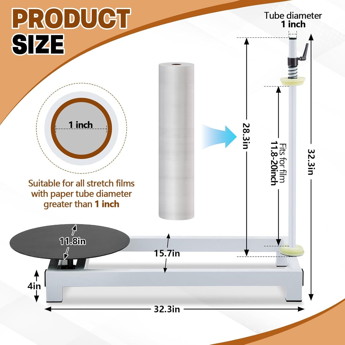 Manual Stretch Film Wrapping Machine Heavy Duty Stretch Wrap Machine Dispenser Table Pallet Box Shrink for 12-20in Film Warehouse Factory Express Station Logistics Center Supermarket
