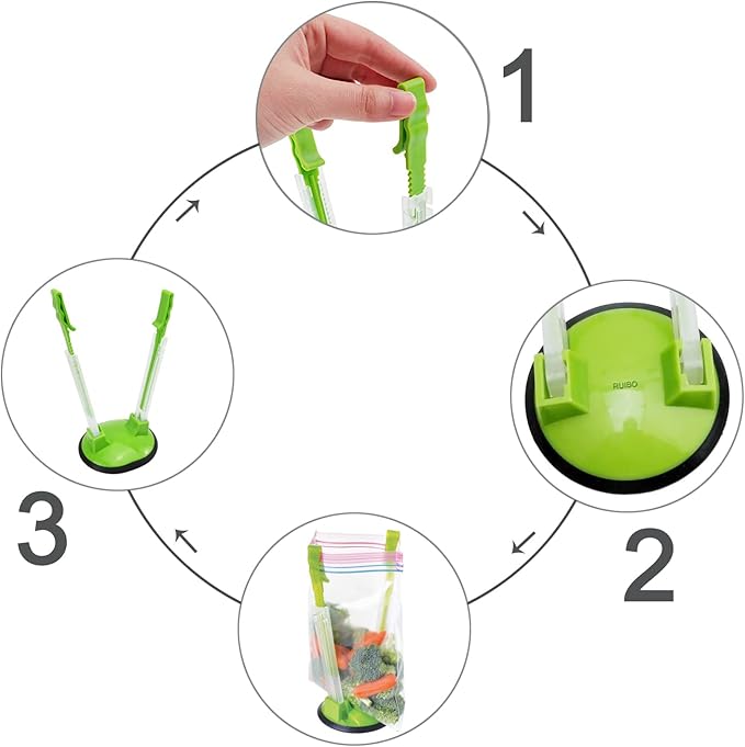 Baggy Rack Hands-Free Clip Food Storage Freezer Baggy Holder,Bag Holder For Plastic Bags Stand/Pack of 2 Green
