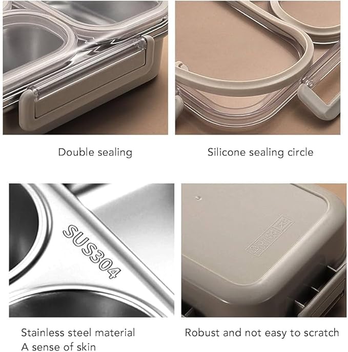 Stainless Steel Lunch Box, 3 Compartments Bento Box Leakproof Lunch Box,Quality,Airtight,Dishwasher Safe, BPA-Free.