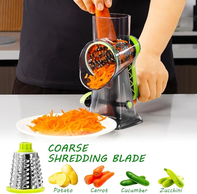 Cheese Grater with Handle, Multifunctional Manual Rotary Cheese Grater - Cheese Shredder Easily Chop Carrots, Potatoes, Vegetables and Fruits and Easy to Clean(Grey green)