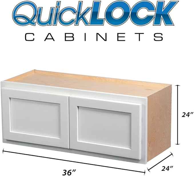 Quicklock RTA (Ready-to-Assemble) 42" Tall Wall Kitchen Cabinets - Shaker Style | 100% Hardwood | Made in America | Soft Close Hardware (Pure White, 24" D x 36" W x 24" H)