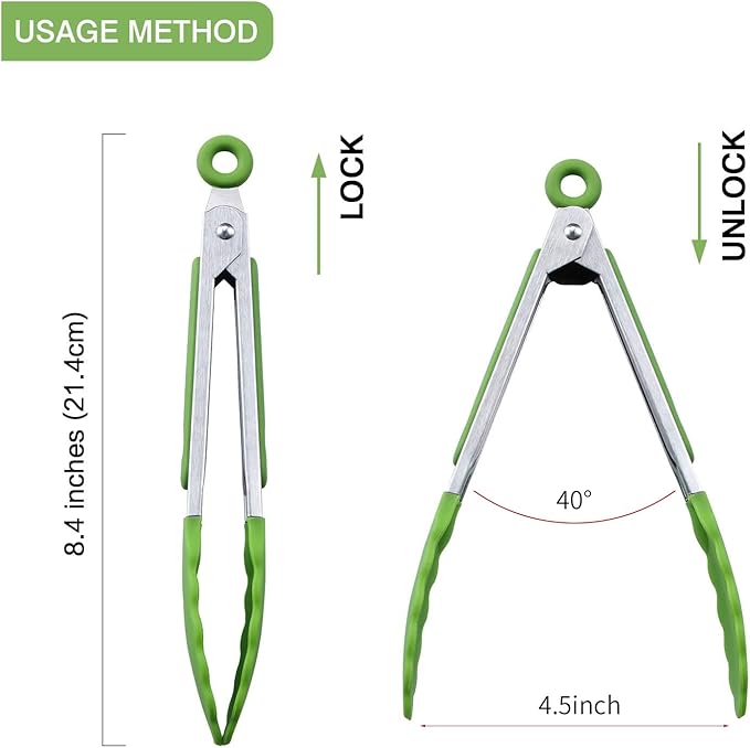 MSY BIGSUNNY Kitchen Food Tongs - 7" Mini Silicone Serving Tongs - Set of 3 (Green)