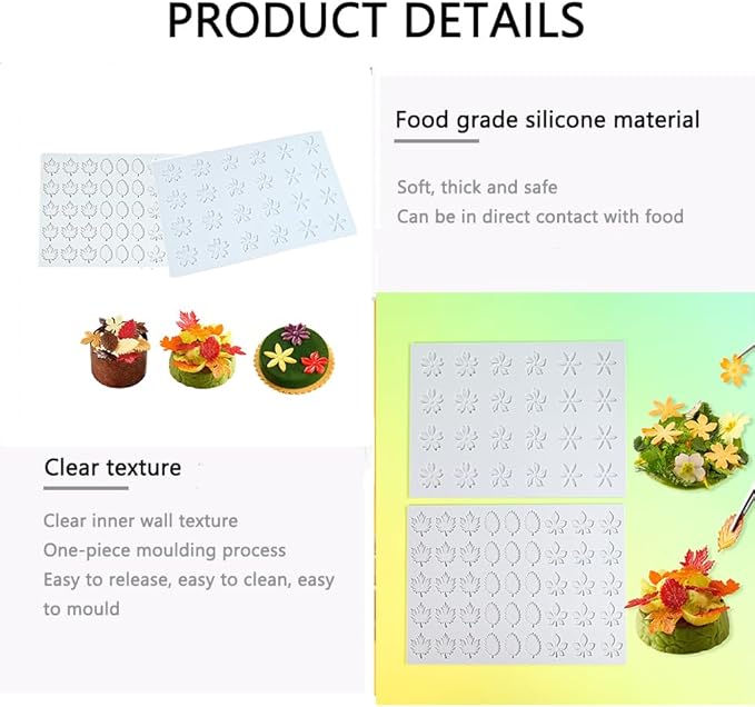 Hollow 3D Leaf Tuille Lace Silicone Cake Moulds, Molds Silicone Baking Fondant Tuile Molds, Polymer Clay Mold for Baking, Clay, Resin, Sugar Craft, Dessert Cake Decoration (1pcs Leaf Candy Mold)