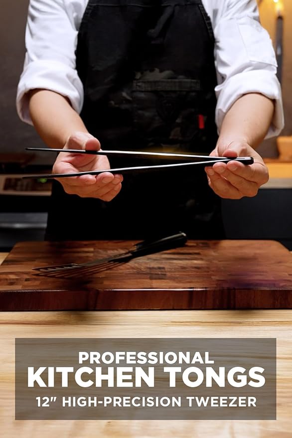 DALSTRONG Chef Tweezers Professional & Fish Spatula- 12" high-precision Tweezer Tongs for Cooking + 7.5” Stainless Steel Fish Spatula - Plating, Multi-use