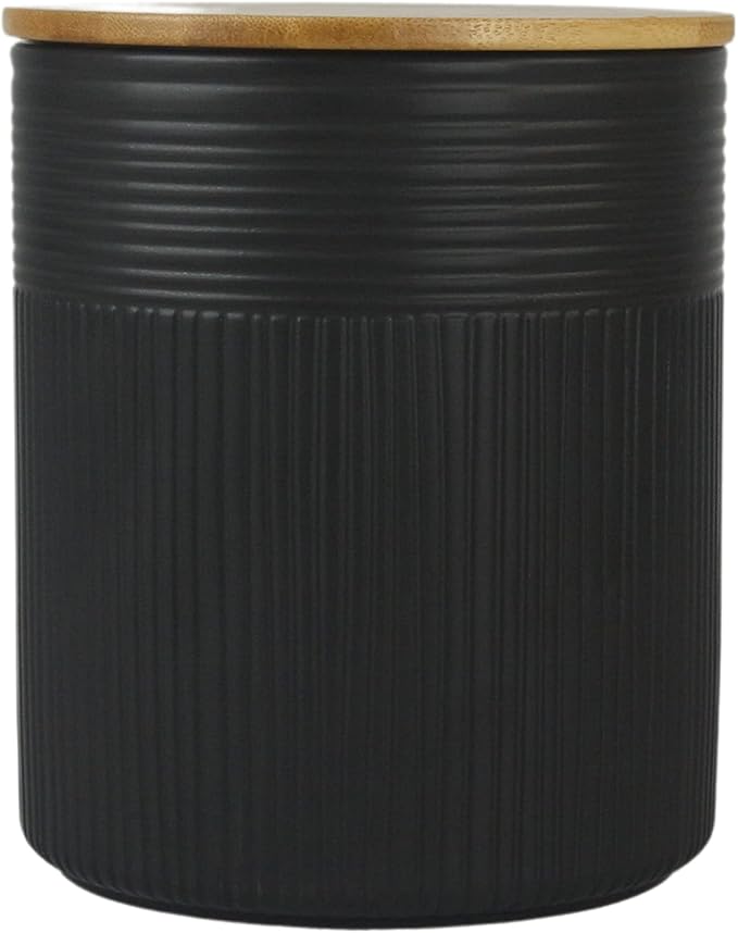 10 Strawberry Street Luca Matte Black Embossed Ceramic Kitchen Canister Set, Set of 3, Bamboo Lids