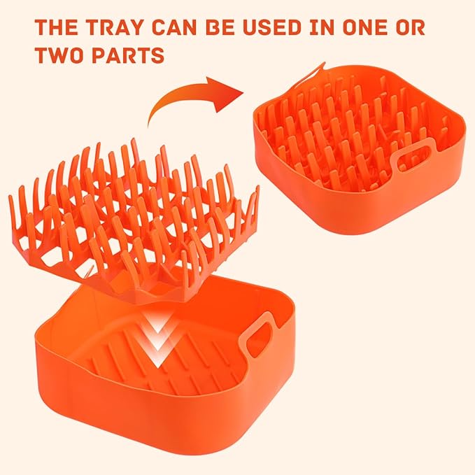 Silicone Air Fryer, 7.1-Inch Square Bacon Baking Pans, 4-5QT Reusable Basket Inserts Ninja Fryer Cooker for Microwave Oven Basket Tray Accessories, Non-Stick