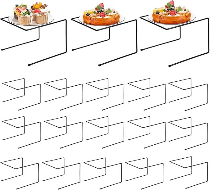 Mimorou 18 Pcs Black Metal Pizza Stand Pizza Rack Serving Tray Holder Tabletop Food Platter Tray Display Rack for Buffet Restaurant Home 9" L x 8" W x 6.5" H