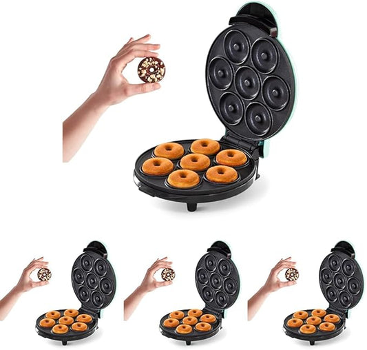 Dash Express Mini Donut Maker - Homemade Dessert Maker - Features Double-Sided,Non-Stick Surface & Space-Saving Design - Makes 7 - Aqua,(Pack of 4)