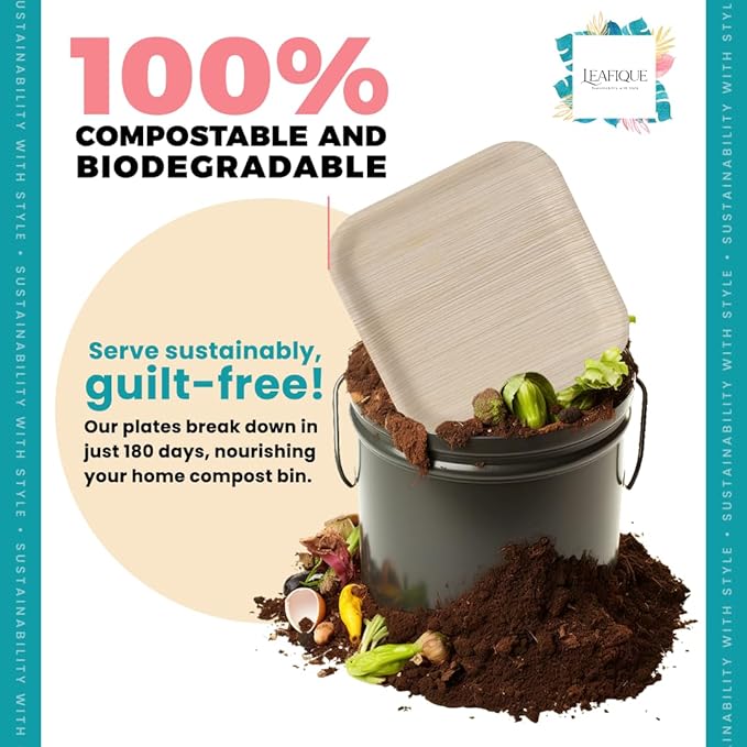 100% Natural 8 Inch Square Palm Leaf 50 Plates + 100 Cutlery (50 Forks & 50 Knives), Biodegradable Dinnerware for Catering, Birthdays, Halloween, BBQs, Alternative to Paper & Bamboo Plates Disposable