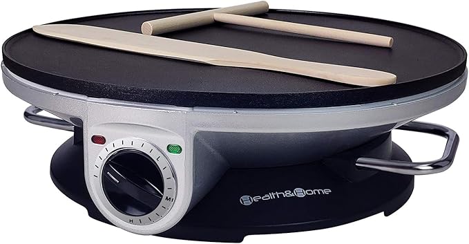 Health and Home Crepe Maker - 13 Inch Crepe Maker & Electric Griddle & Non-stick Pancake Maker-Crepe Pan (Silver-A)