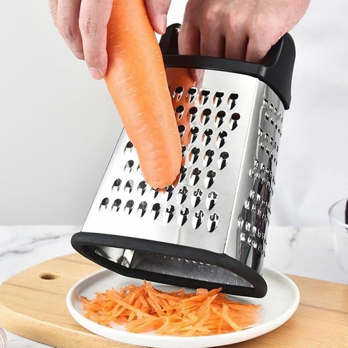 Multifunctional Stainless Steel Grater Slicer with Handle, Large 4 Sides Cutter for Ginger, Garlic, Cucumbers, Carrots, Cheese, Potato，Dishwasher Safe （Black）