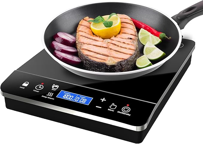 OMEO Portable Induction Cooktop Hot Plate Countertop Burner 1800 Watts Induction Burner with LCD Sensor Touch, LED Display, 10 Temperature Levels, Child Safety Lock, Auto Shutoff Function