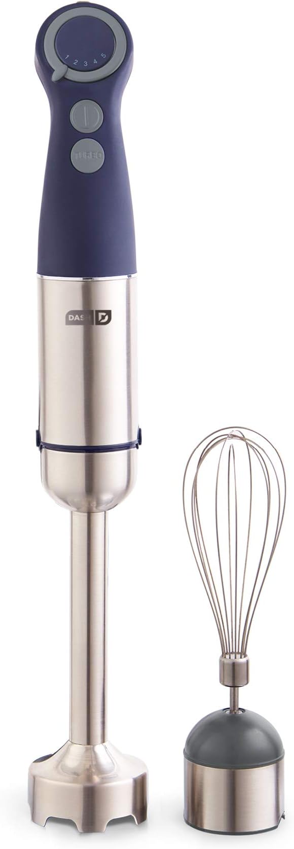 Dash Chef Series Immersion Hand Blender, 5 Speed Stick Blender with Stainless Steel Blades, Whisk Attachment and Recipe Guide – Midnight
