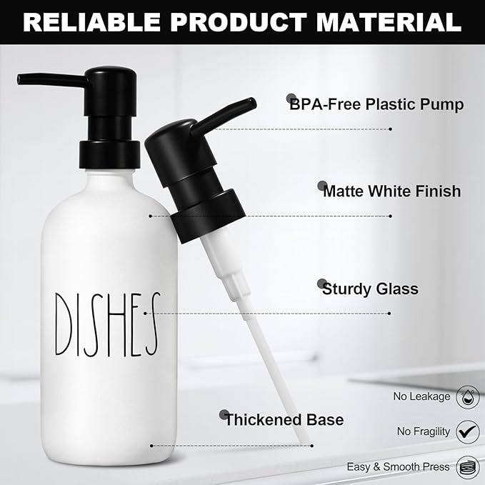 ALPIRIRAL Kitchen Soap Dispenser Set,16.9 fl oz Hand and Dish Soap Dispensers with Tray, Kitchen Soap Dispenser Set with Sponge Holder, Instant Dry Tray,Kitchen Decor(White&Black)