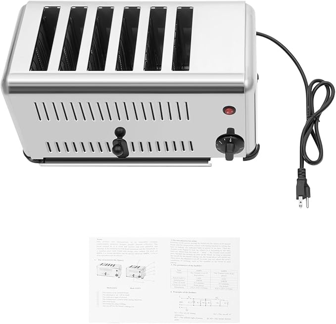 Commercial 6 Slice Toaster, 1680W 110V Commercial Bread Baking Machine with 2 Modes & Timer Function, Stainless Steel Electric Toast Sandwiches Making Tool for Home Kitchen Restaurant Bakery