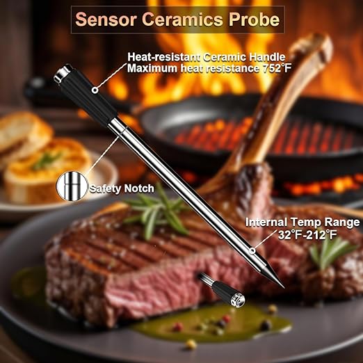 Wireless Meat Thermometer for Grilling and Smoking, 800FT Bluetooth Thermometer with Dual-Sensor Probe, Food Thermometer for BBQ, Oven, Smoker