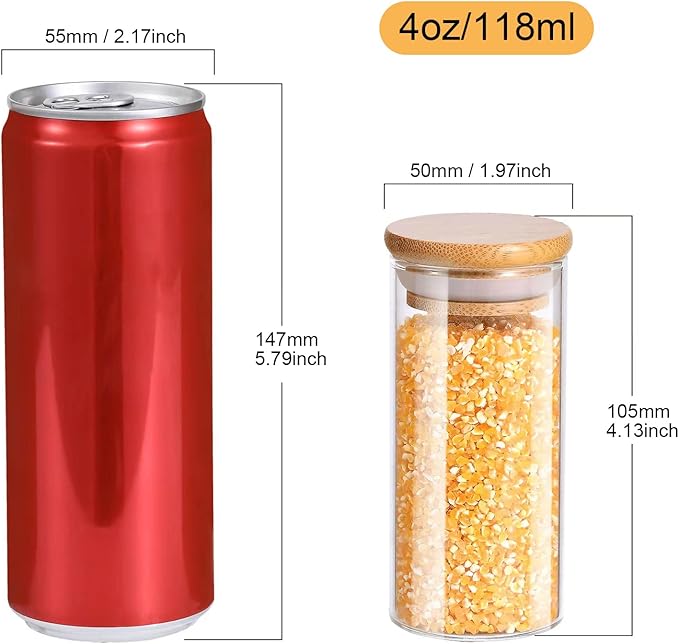 VIKEYHOME Spice Jars with Label, 20pcs 4 oz Glass Jars with Bamboo Airtight Lids, 200 Printed Spice Labels Waterproof Stickers for Seasoning Containers