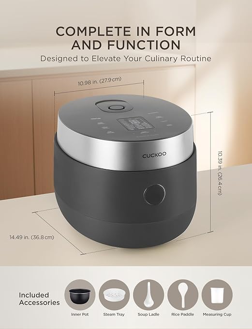 CUCKOO Non-Pressure Rice Cooker 8-Cup Uncooked / 16-Cup Cooked with Induction Heating Technology, Versatile Rice Maker with 12 Menu Options and Steam Plate, Voice Guide, Gray (CR-HA0810FG)