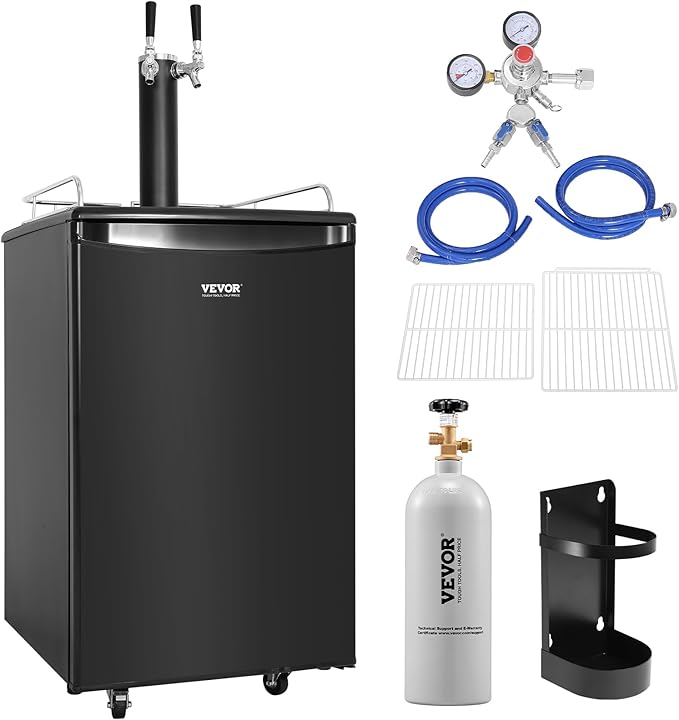 VEVOR Beer Kegerator, Dual Tap Commercial Draft Beer Dispenser for D system, Full Size Keg Refrigerator with 5lbs CO2 Tank, Hold 2 Sixth / 2 Ball lock keg, Black