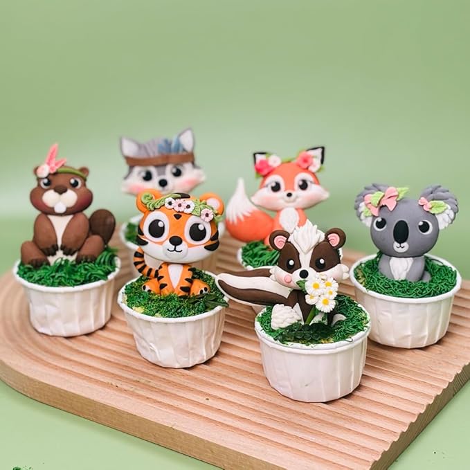 Fondant Molds Woodland Animal Cake Topper 6-count Kit Fox Wolf Tiger Koala Skunks Beavers