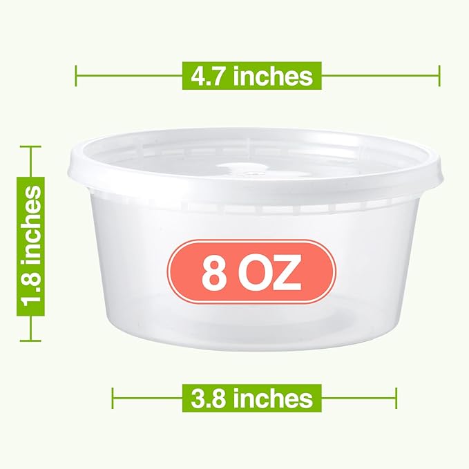 NEEBAKE 100 Set 8 oz Deli-Containers-with-Lids-Airtight-Plastic-Food-Storage-Containers-with-Lids-Soup-Slime-Overnight-Oat-To-Go-Containers