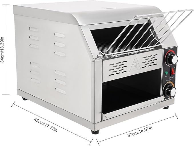 Commercial Conveyor Toaster 1900W, 300 Slices/Hour Heavy-duty Stainless Steel Countertop Bread Oven with 7-Speed Control & Temp Adjust