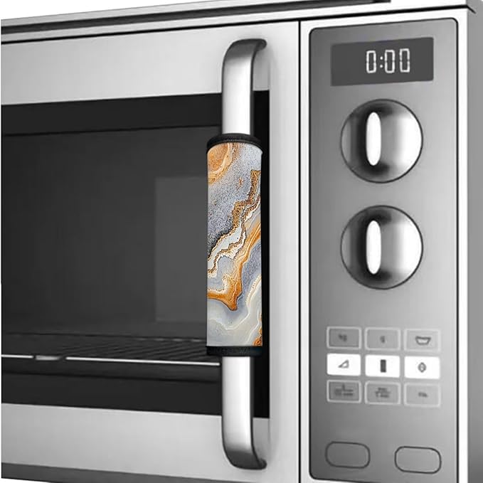 Refrigerator Door Handle Covers Set of 6 Neoprene Kitchen Appliance Handle Anti-Dust Protector for Fridge Microwave Kitchen Cabinet Stove Dishwasher, Gray Gold Marble Print