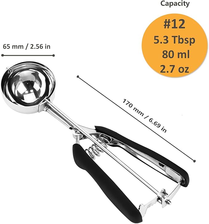 Ice Cream Scoop, Cookie Scoop, 5.3 Tbsp/ 80 ml/ 2.7 oz Cookie Scoops for Baking, 18/8 Stainless Steel Cookie Scooper for Baking, Ice Cream Scooper with Trigger Release, Cookie Dough Scoop