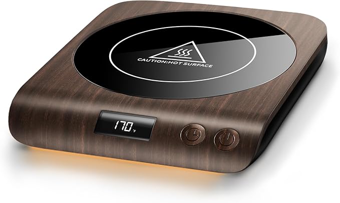 Gaiatop Coffee Mug Warmer, 3 Temperature Settings, 2-10H Auto Shut Off and Warm Strip Indicator Lights, 50W Smart Cup Warmers Fast Heating Plate for Tea Milk Cocoa Candle, Stocking Stuffers, Wood