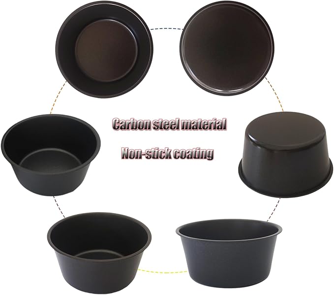 6PCS Carbon Steel Popover Pans, Nonstick Mini Yorkshire Pudding Pan, Muffin Cupcake Pans, Individual Egg Tart Molds, Baking Round Cake Cup - Black (3.1" x 1.4")