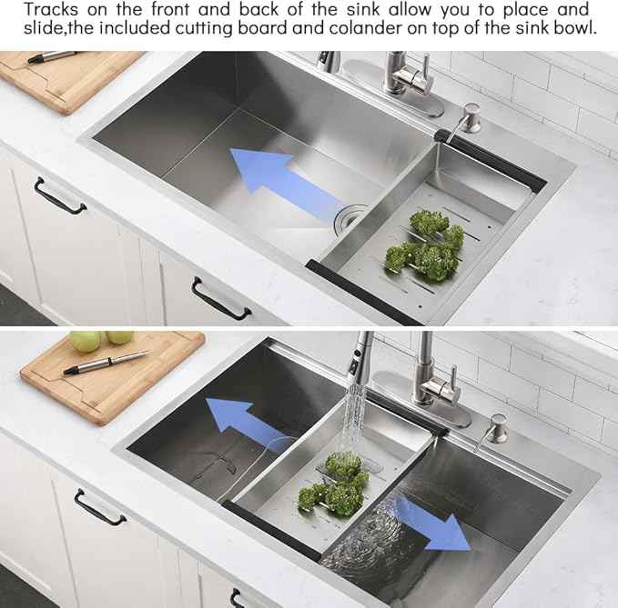 30 Inch Drop In Kitchen Sink Workstation Stainless Steel - VOKIM 30 x22-Inch Single Bowl Kitchen Sink 16 Gauge Stainless Steel 10'' Deep Handmade Kitchen Sink with Cutting Board& Strainer