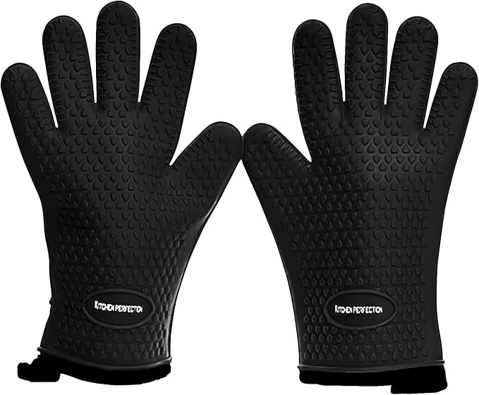 KITCHEN PERFECTION S Silicone Smoker Oven Gloves -Extreme Heat Resistant BBQ Gloves -Handle Hot Food Right on Your Grill Fryer Pit|Waterproof Oven Mitts |Superior Value Set+3 Bonuses
