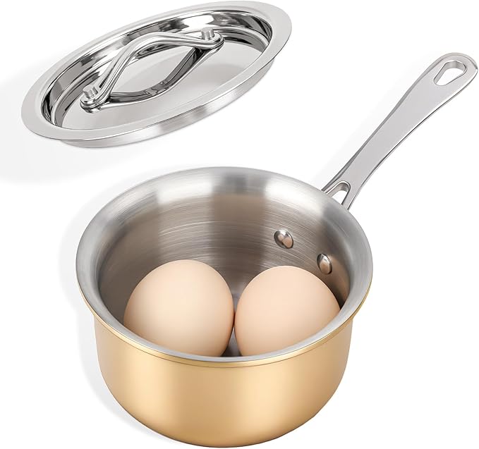 Macevia Mini Sauce Pan with Lid, Stainless Steel Butter Warmer Small Pot, For All Stoves Multipurpose Use for Home Kitchen or Restaurant (10.8oz/320ml) - Rose Gold
