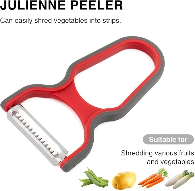 4-Piece Peeler Set with Straight, Serrated, and Julienne Peelers for Fruits, Vegetables, and Shredding，304 Stainless Steel