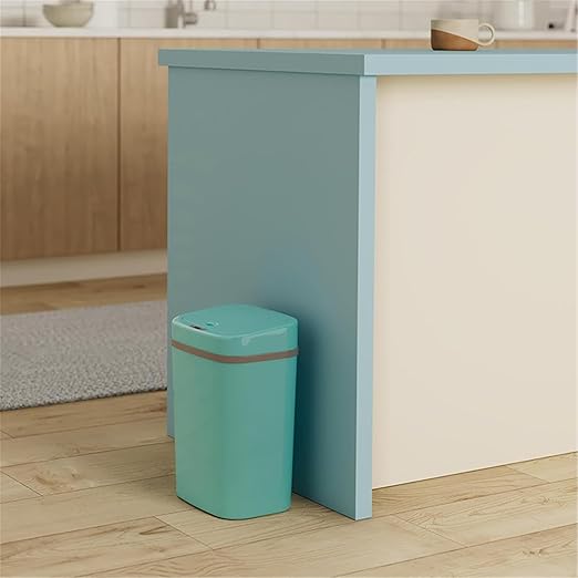 Touchless Motion Sensor Trash Can with Sealing Lid Automatic Soft Close Silent Bathroom Kitchen Office Waste Bin Narrow Rectangular ABS Hands Free Smart Home Garbage Container (Turquoise)
