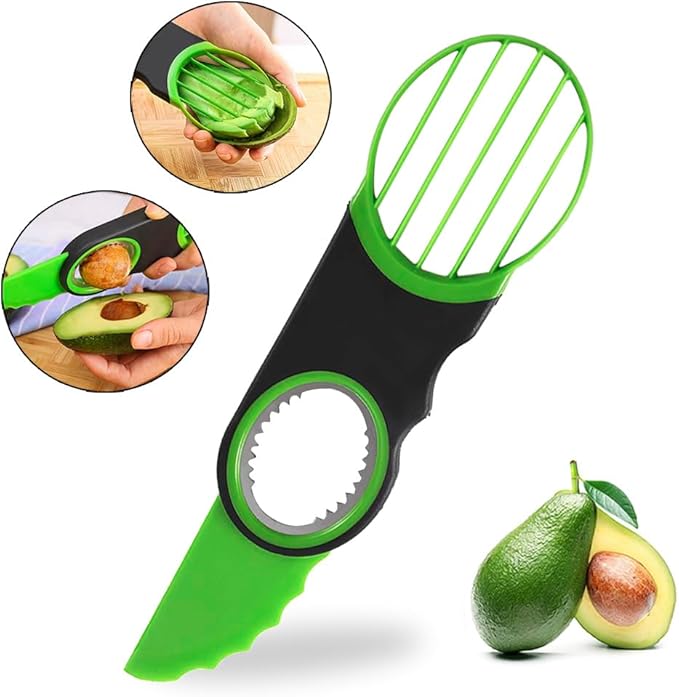 Generic Stainless Steel Avocado Slicer, Corer, and Paring Knife Combo: 3-in-1 Tool - Dishwasher Safe & Heavy Duty, Small, Green