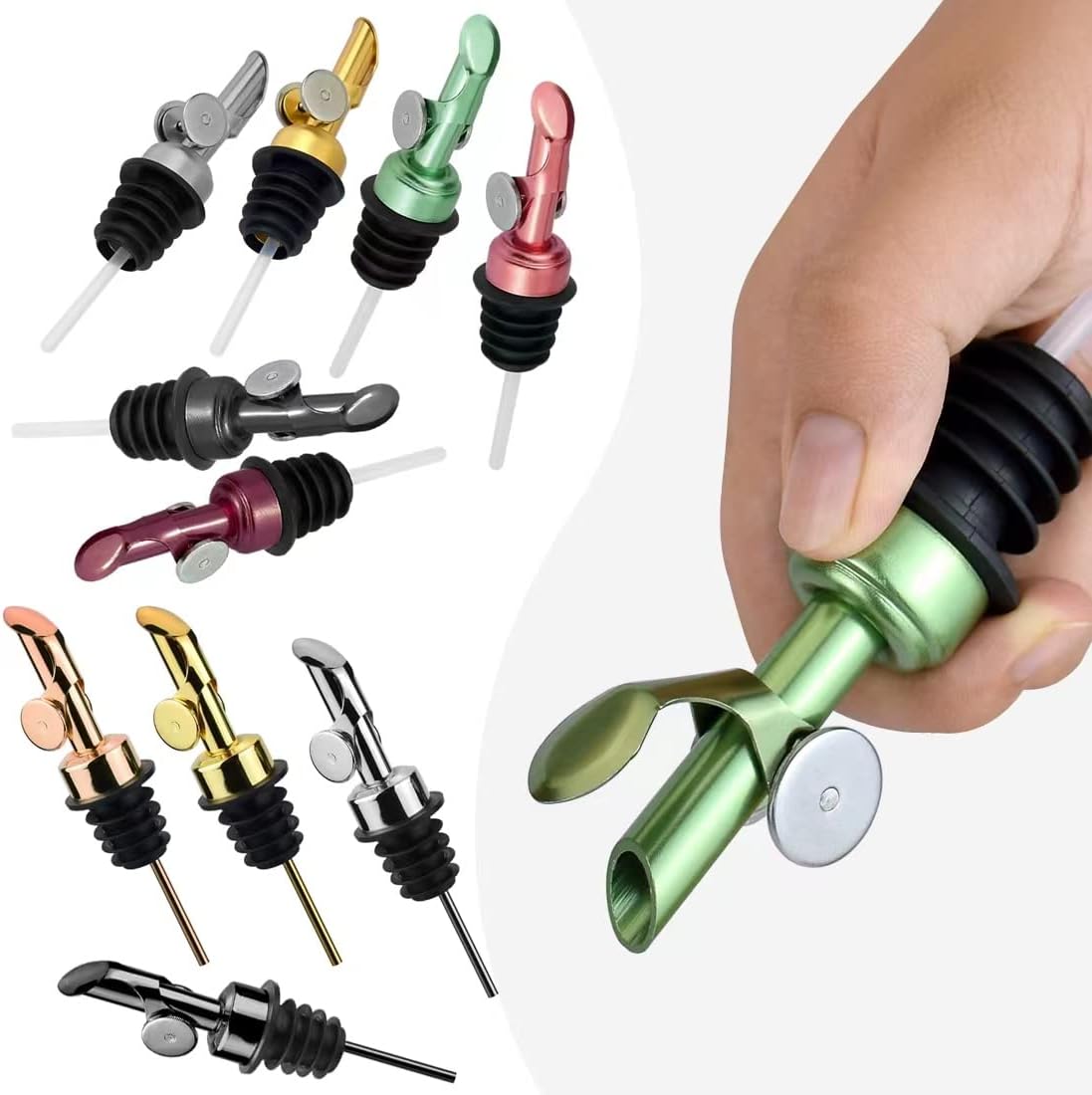 MEETSWEET Automatic Stainless Steel Pour Spout, Leak-Proof, For Olive Oil, Vinegar, Wine & More (Black)